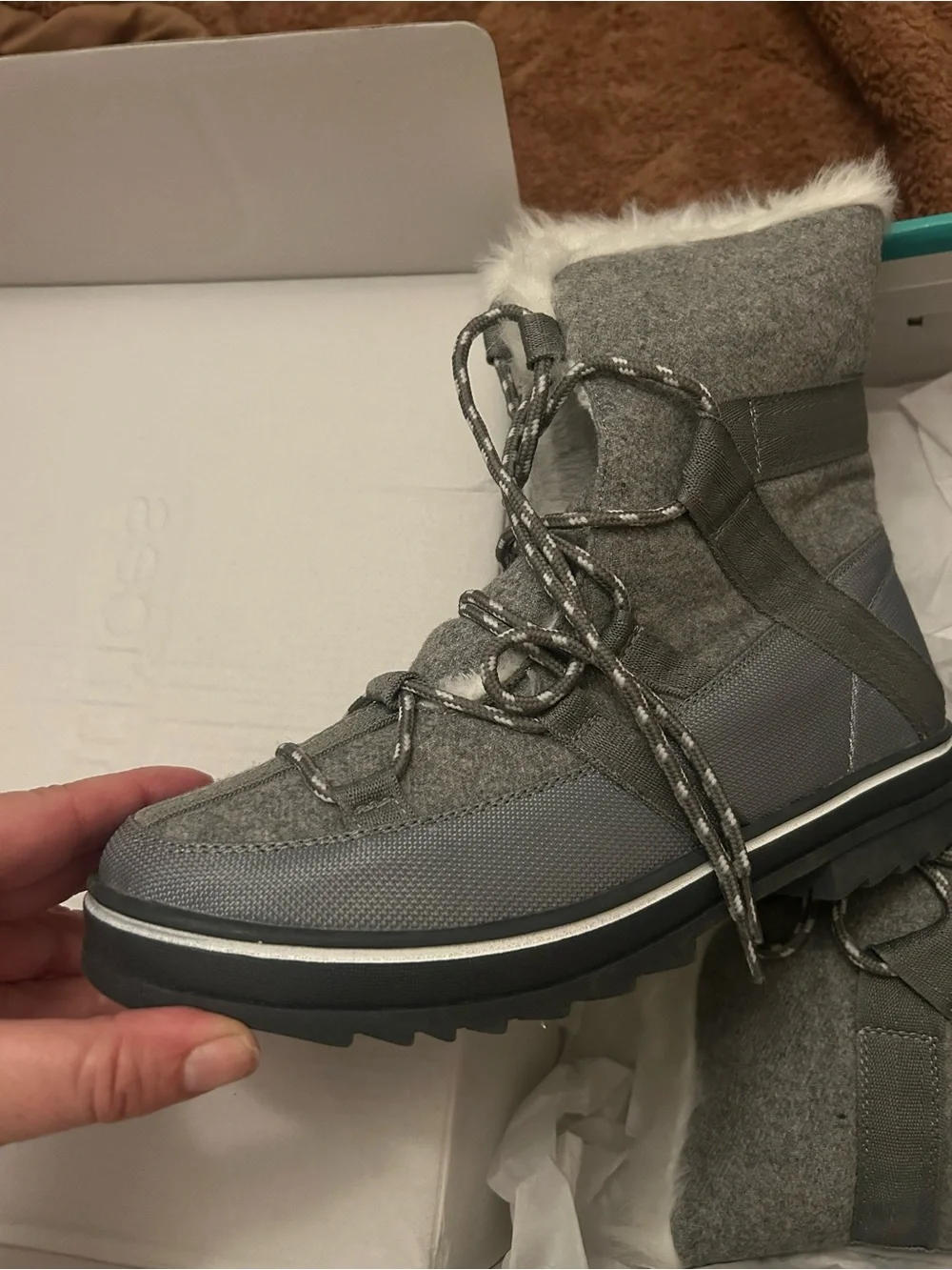 Maurices Gray Lace-Up Winter Boots with Faux Fur Cuff